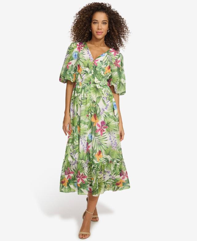 kensie Womens Floral-Print Balloon-Sleeve Maxi Dress Product Image