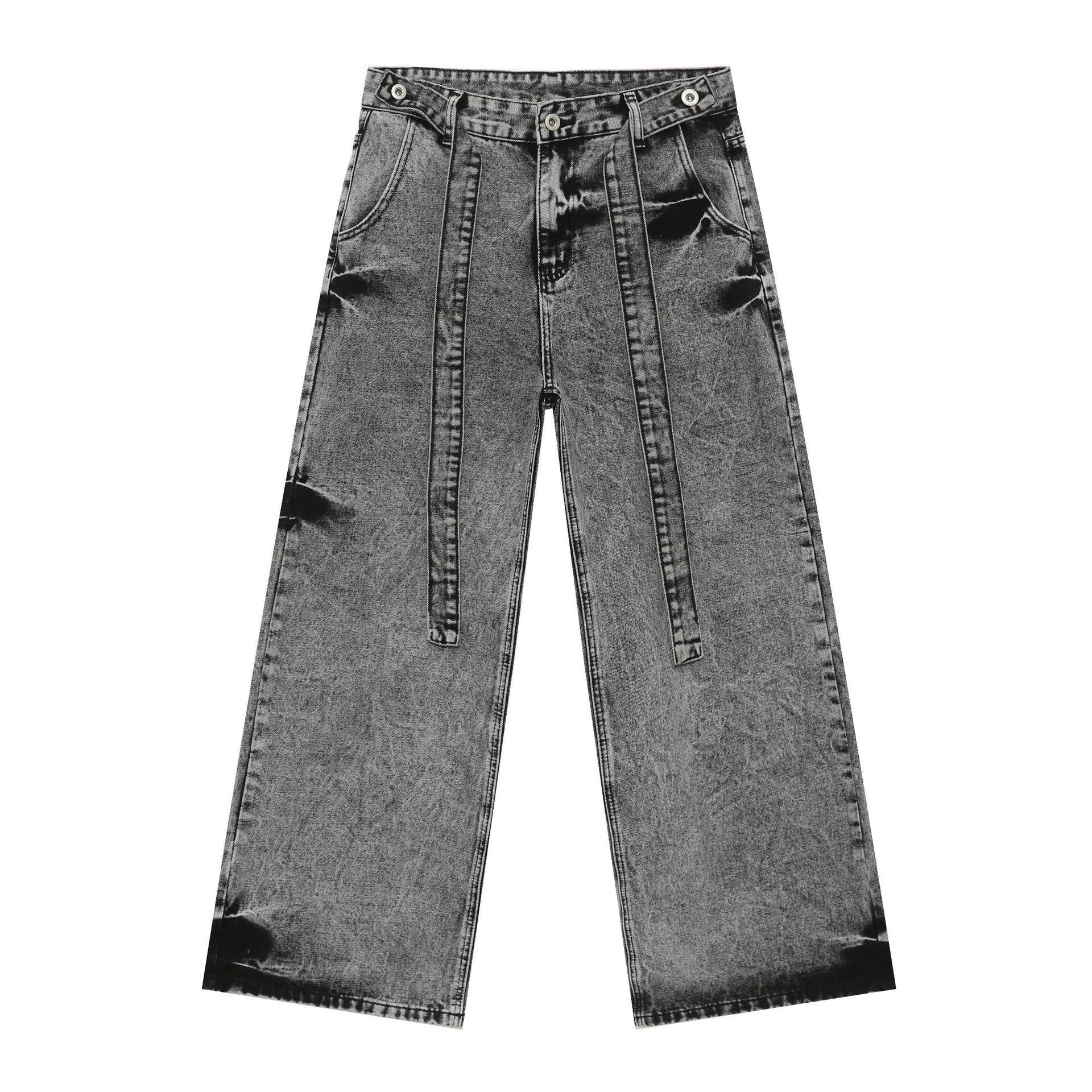 Retro Street Fried Snowflake Washed Jeans Product Image