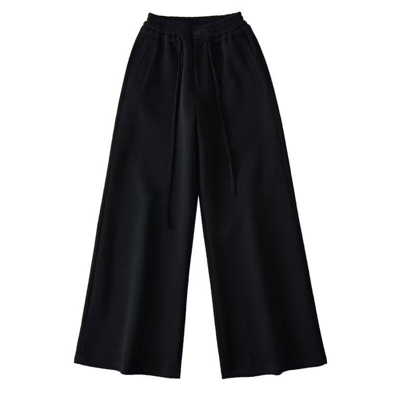 Drawstring Waist Plain Wide Leg Sweatpants Product Image