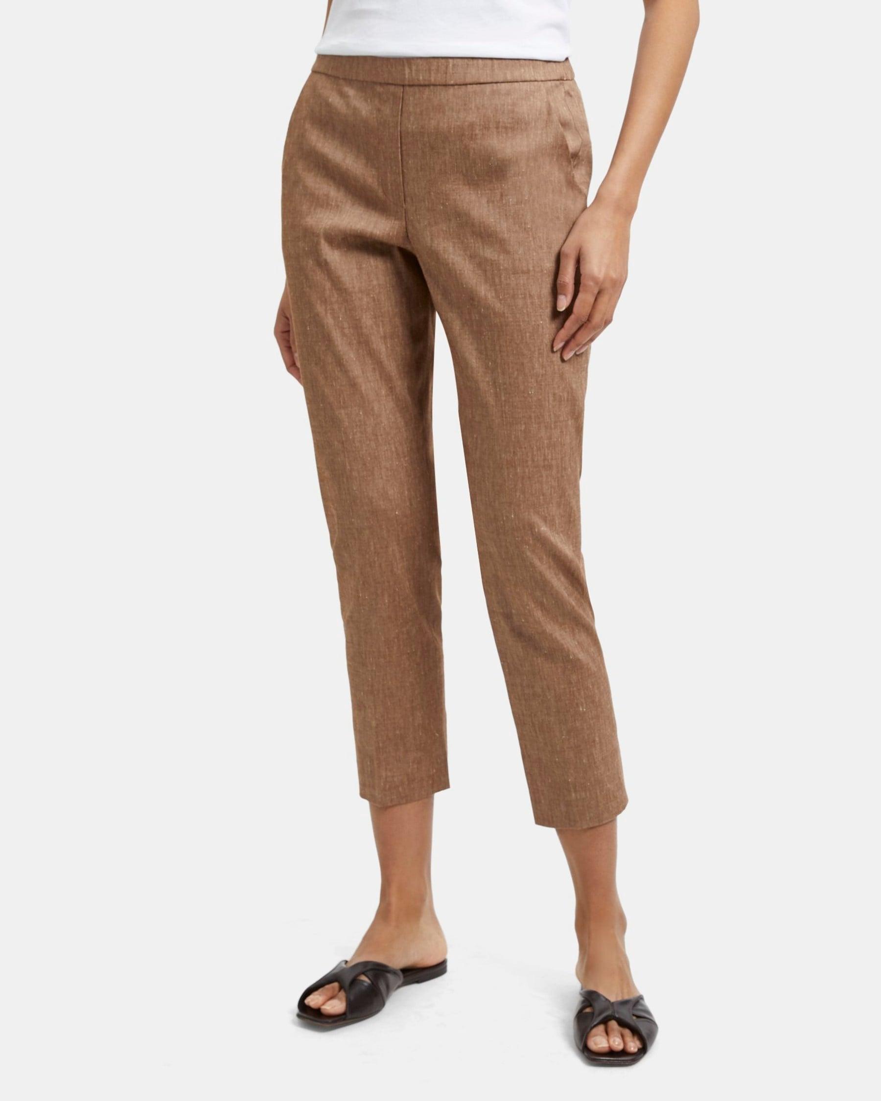 Slim Cropped Pull-On Pant in Linen Blend Mélange Product Image