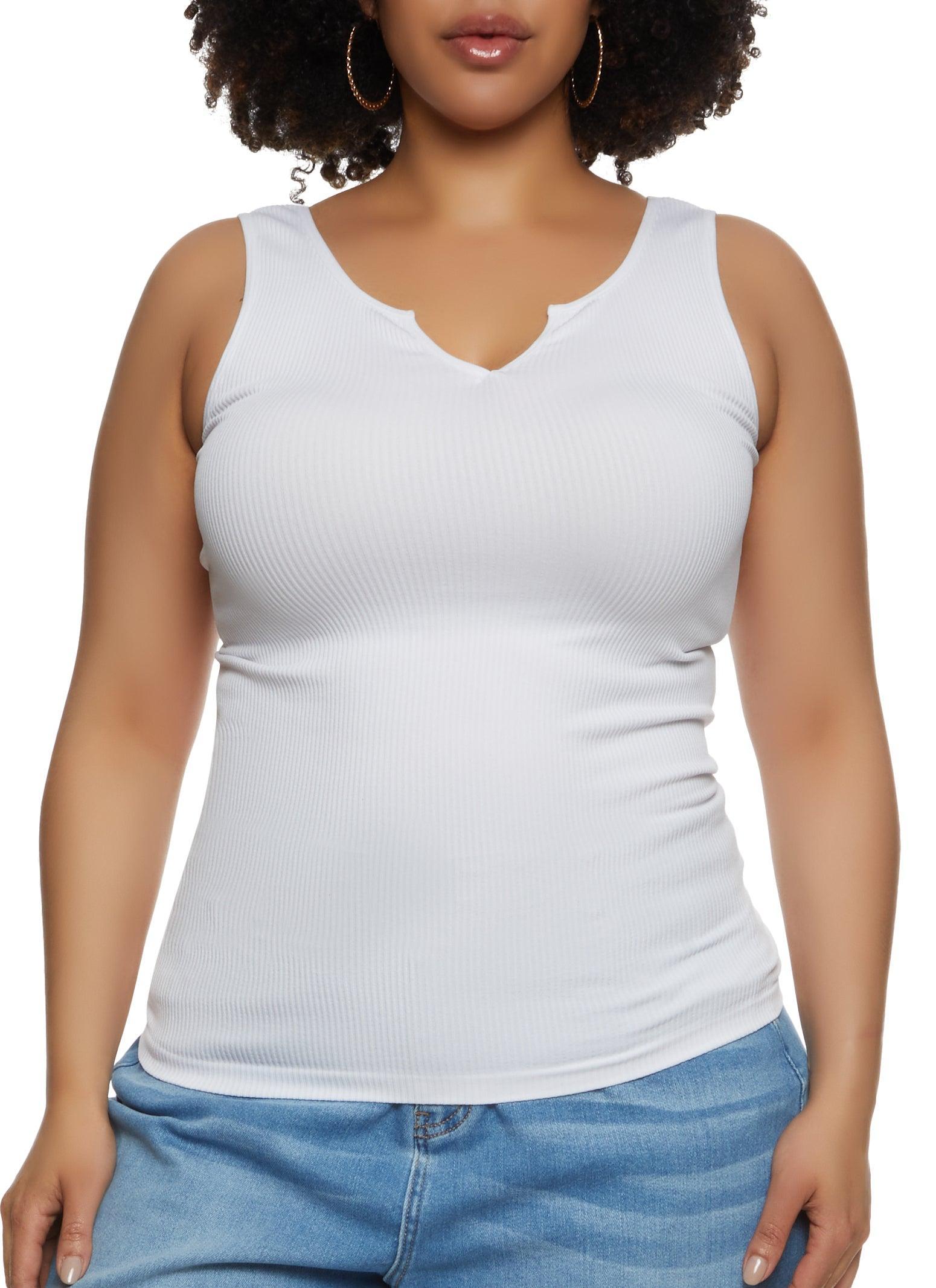 Womens Plus Size Ribbed Notch Neck Tank Top Product Image