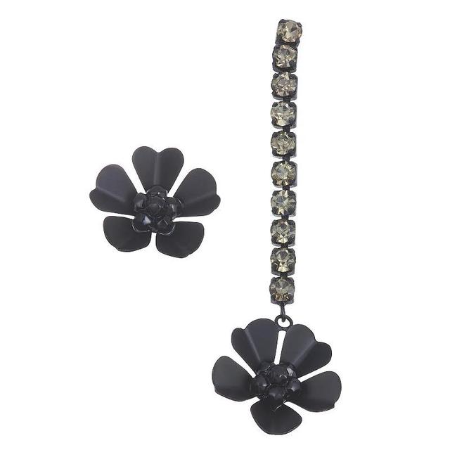 Simply Vera Vera Wang Black Tone Crystal Mismatched Flower Stud & Drop Earrings, Womens Product Image