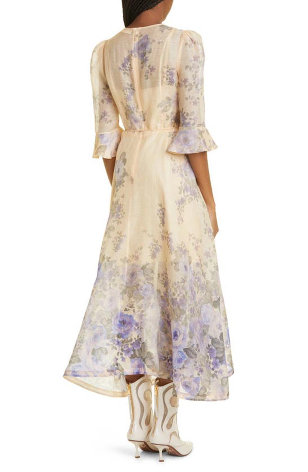 ZIMMERMANN Lyrical Flare-sleeve Midi Dress In Blue Floral Print Product Image