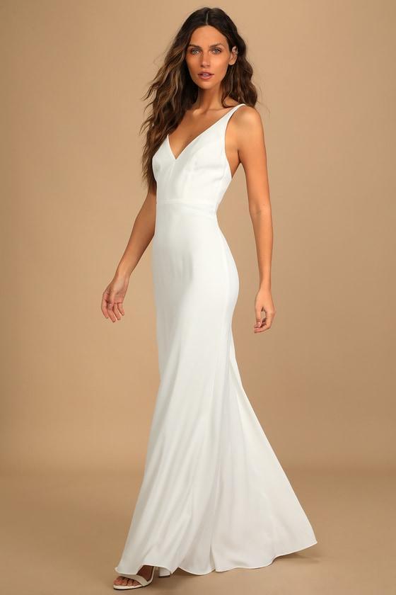 Love and Happiness White Button Back Mermaid Maxi Dress Product Image