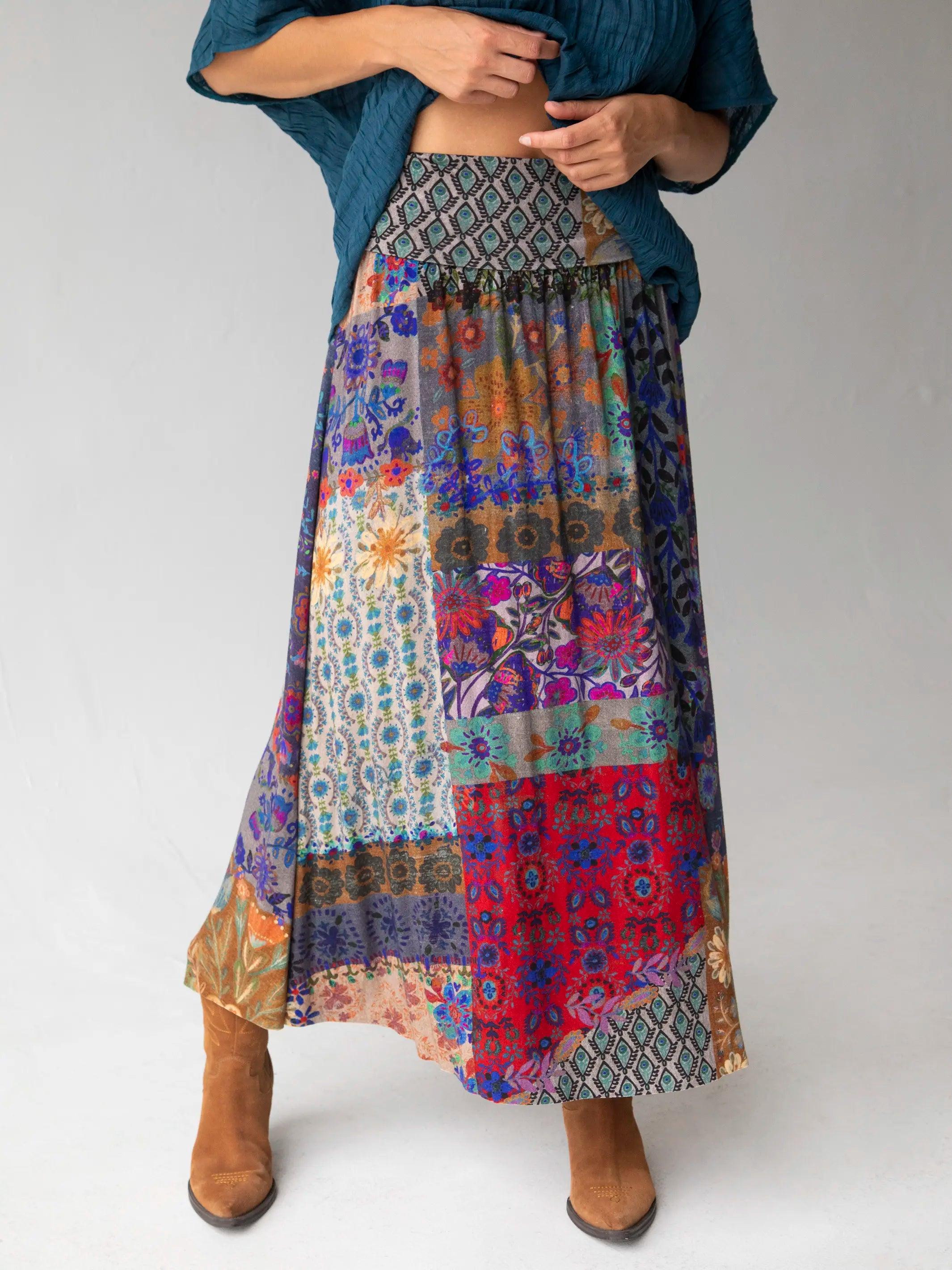 Live-In-It Knit Maxi Skirt - Mandala Borders Patchwork Product Image