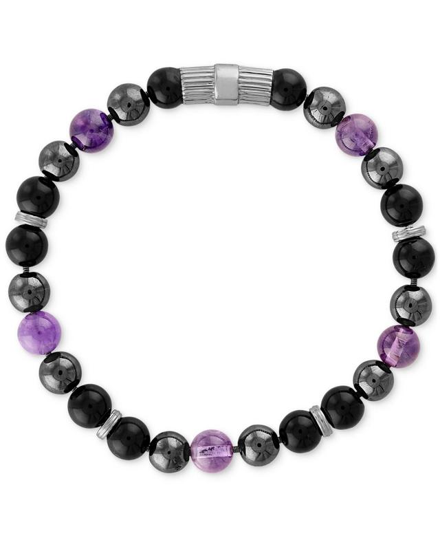 Esquire Mens Jewelry Multi-Stone Beaded Stretch Bracelet in Sterling Silver, Created for Macys Product Image