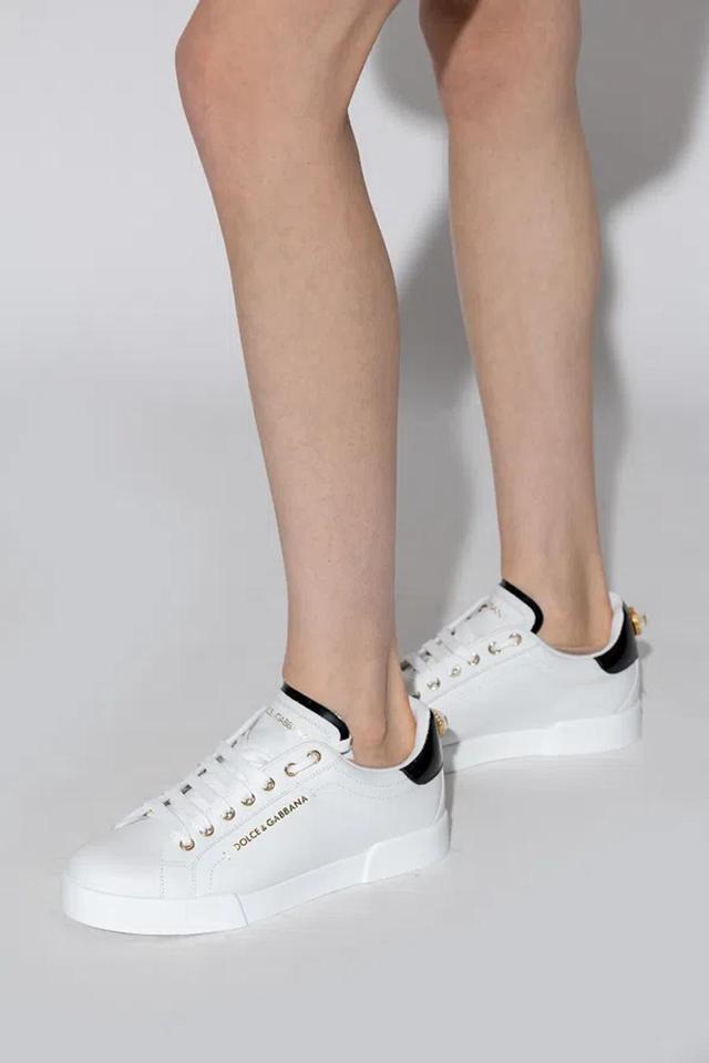 Calfskin Nappa Portofino Sneakers With Lettering In Bianco Product Image