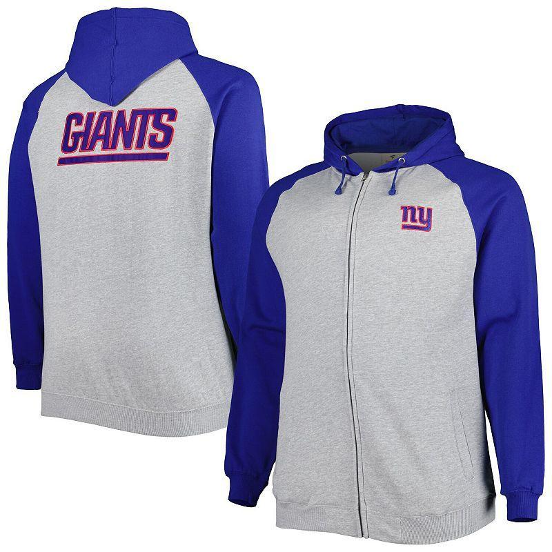 Mens Heather Gray New York Giants Big & Tall Fleece Raglan Full-Zip Hoodie Jacket Product Image