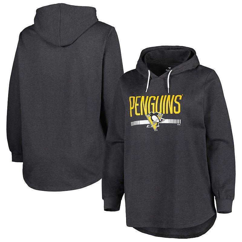 Womens Heather Charcoal Pittsburgh Penguins Plus Size Fleece Pullover Hoodie Product Image