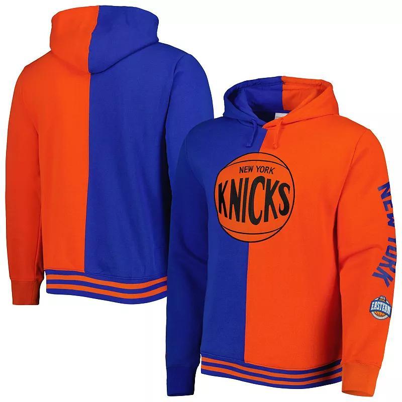 Mens Mitchell & Ness Blue/Orange New York Knicks Big & Tall Hardwood Classics Split Pullover Hoodie Product Image