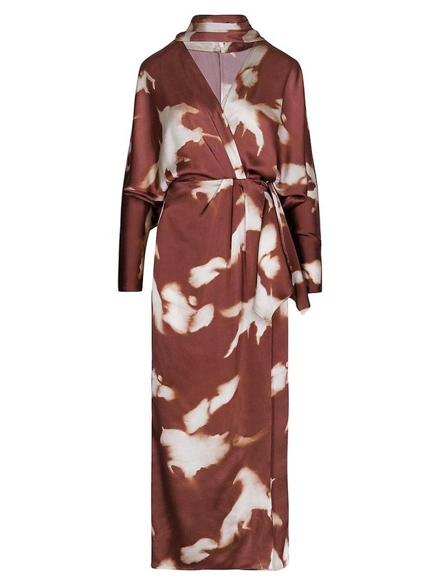 Womens Anouk Mojave Trail Tie-Dye Silk Satin Wrap Dress Product Image