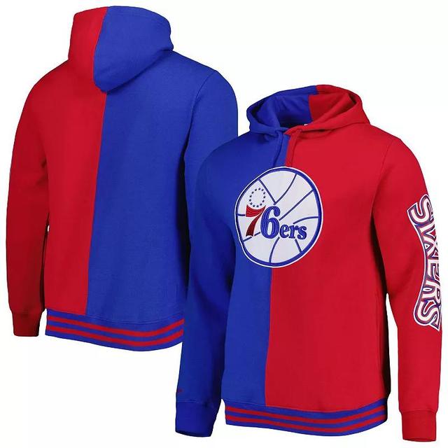 Mens Mitchell & Ness Royal/Red Philadelphia 76ers Hardwood Classics Split Pullover Hoodie Product Image