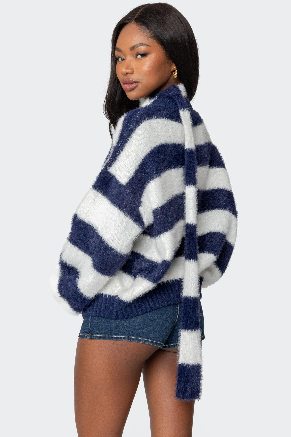 Striped Two Piece Knit Scarf Cardigan Product Image