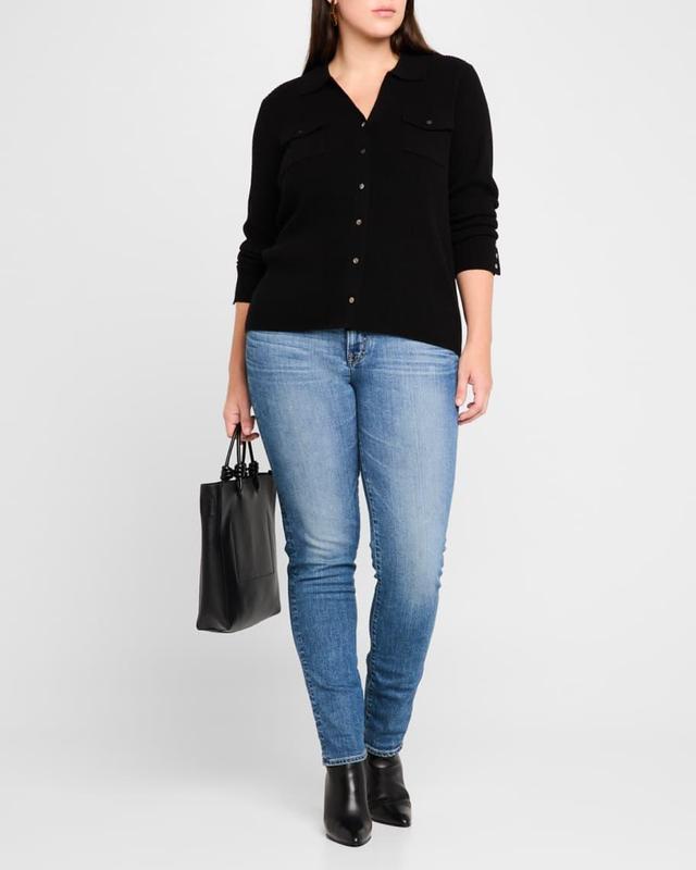 Plus Size Ribbed Cashmere Button-Down Shirt Product Image