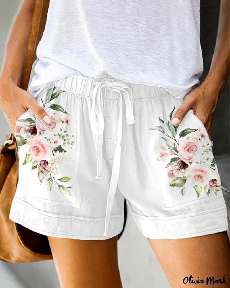 Olivia Mark – Floral Print Drawstring Shorts with Pocket Detail Product Image