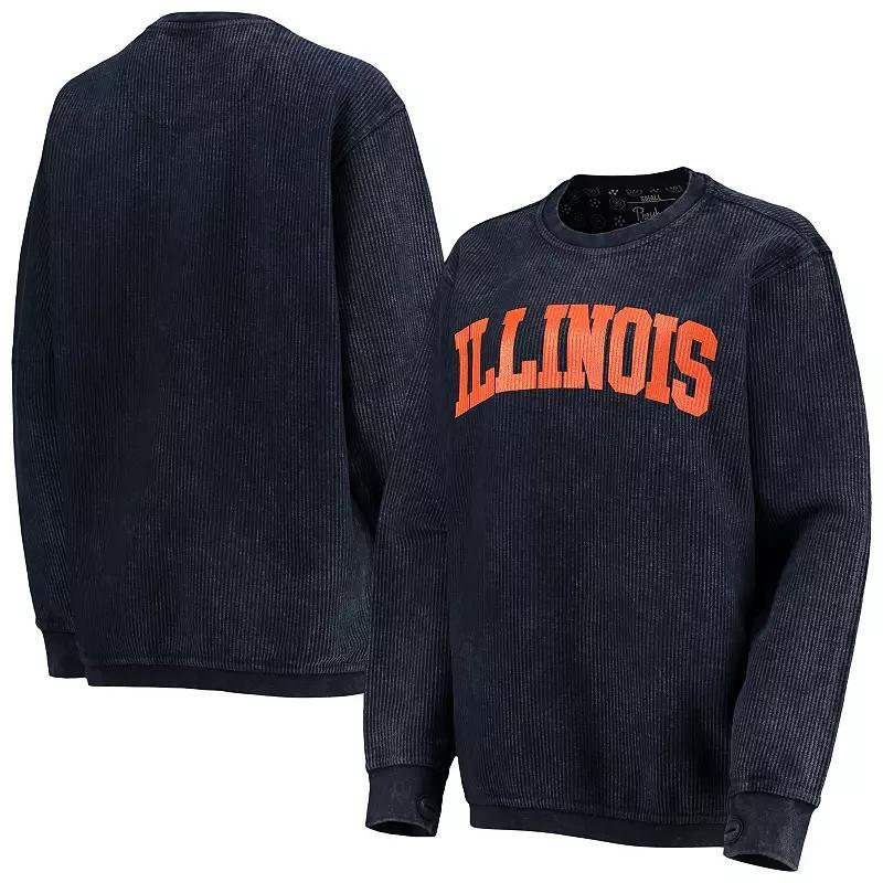 Womens Pressbox Navy Illinois Fighting Illini Comfy Cord Vintage Wash Basic Arch Pullover Sweatshirt ILL Blue Product Image