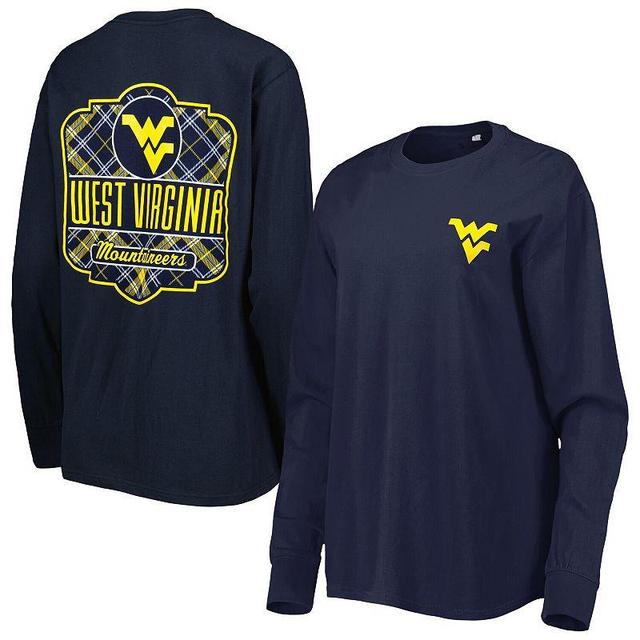 Womens Pressbox West Virginia Mountaineers Valencia Plaid 2-Hit Long Sleeve T-Shirt Blue Product Image