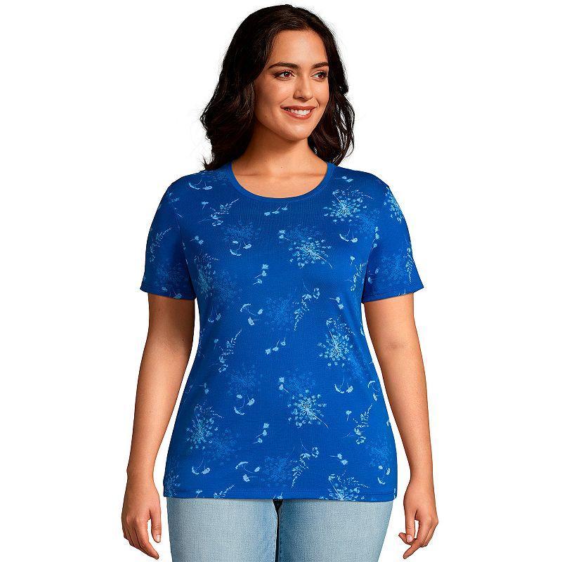 Plus Size Lands End Relaxed Supima Cotton Crewneck Tee, Womens Cool Blue Floral Product Image