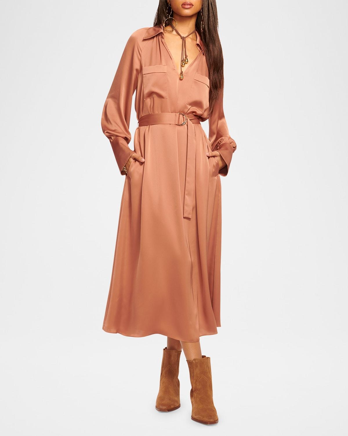 Cecilia Satin Midi Shirtdress Product Image