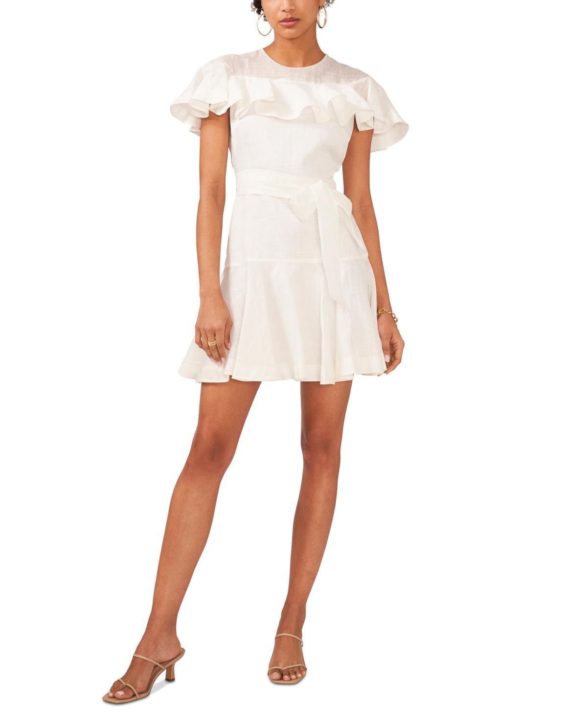 CeCe Womens Ruffled Flutter-Sleeve Fit & Flare Dress Product Image