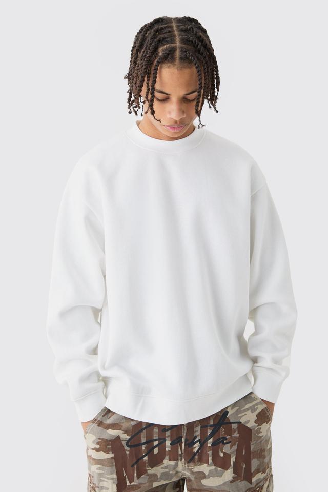 Mens White Oversized Extended Neck Sweatshirt, White Product Image