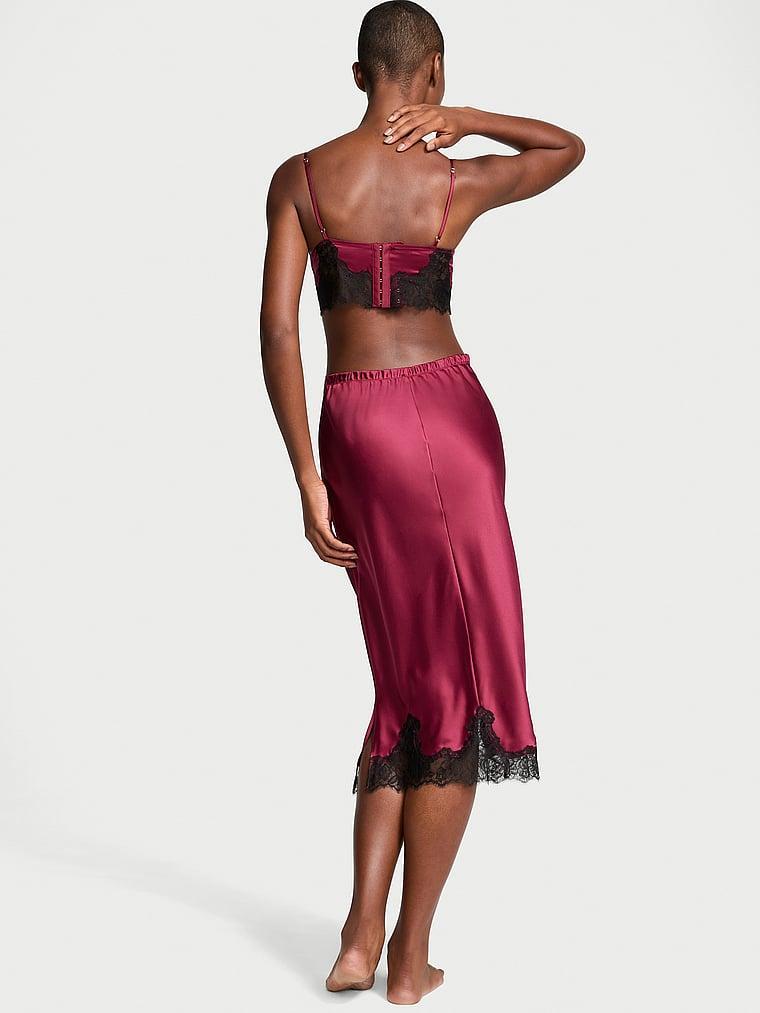 Satin Rose Lace-Trim Bralette & Midi Skirt Set Product Image