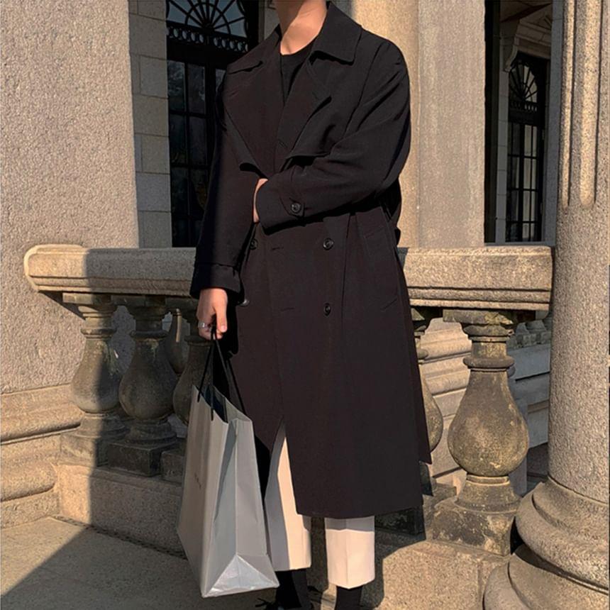 Plain Double-Breasted Trench Coat Product Image