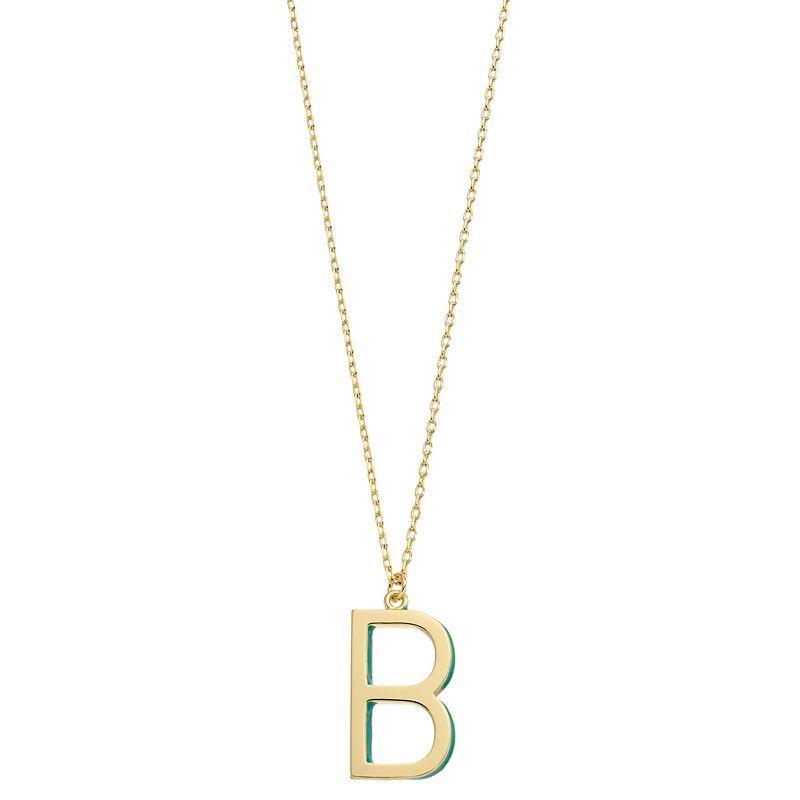 City Luxe Gold Tone Initial Charm Pendant Necklace, Womens Green Product Image