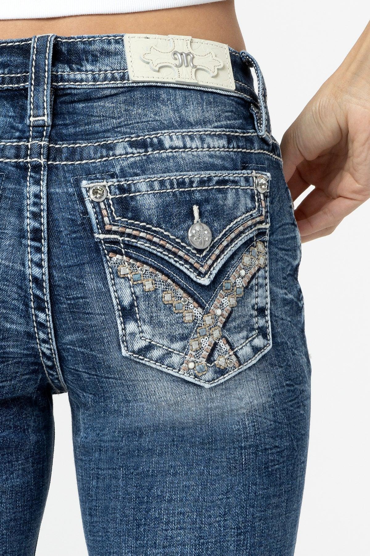 Pink and Blue Hues Bootcut Jeans Product Image