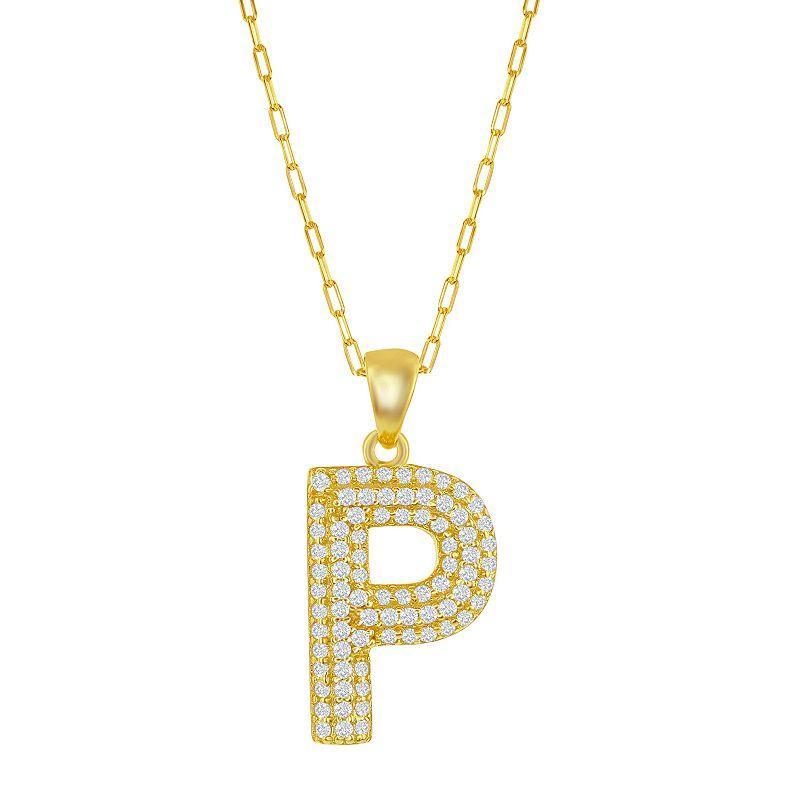 Sterling Silver Cubic Zirconia Block Initial Necklace, Womens White Product Image