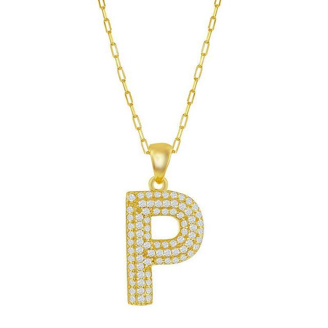 Sterling Silver Cubic Zirconia Block Initial Necklace, Womens F Product Image