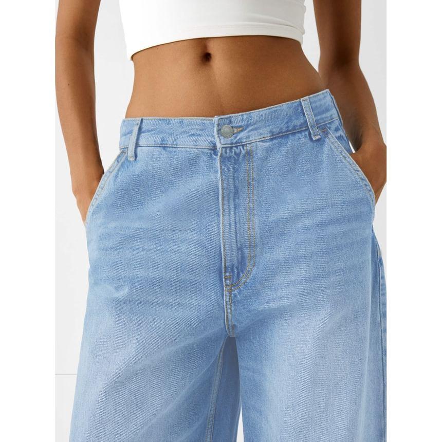 Low Waist Washed Wide Leg Jeans Product Image