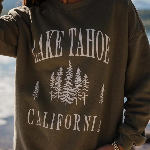 Lake Tahoe Olive Oversized Graphic Sweatshirt Product Image