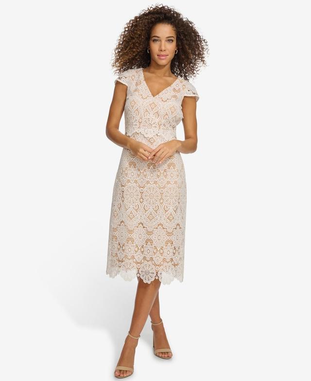 kensie Womens Floral-Lace A-Line Dress - White Product Image