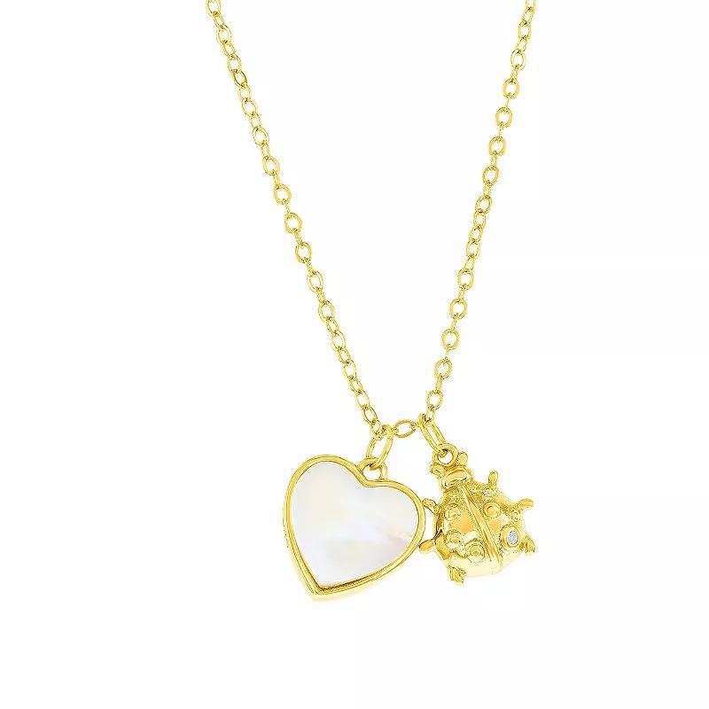 Argento Bella Sterling Silver Mother-of-Pearl Heart & Ladybug Necklace, Womens Gold Tone Product Image