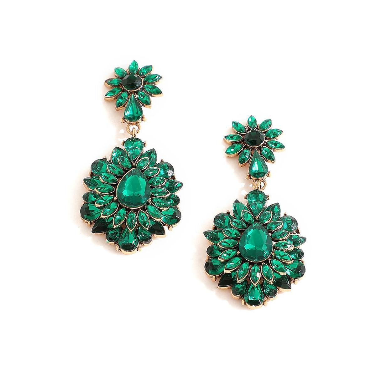 Sohi Womens Green Embellished Drop Earrings Product Image