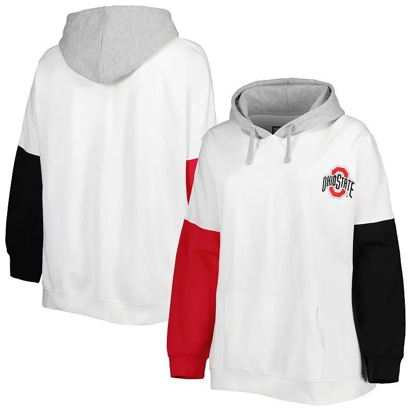 Womens White Ohio State Buckeyes Plus Size Contrast Dolman Sleeve Pullover Hoodie - White Product Image