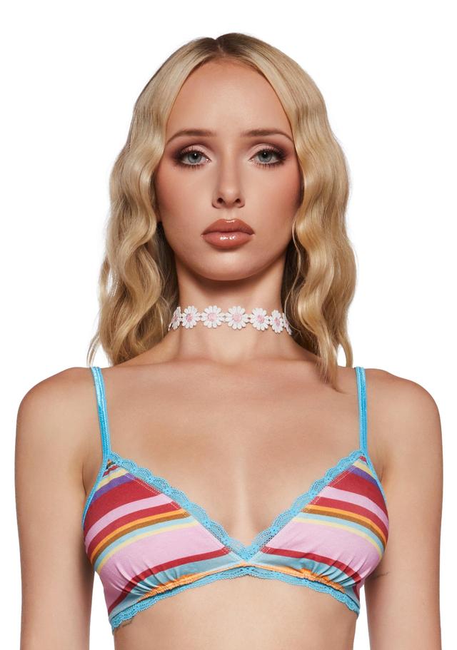 Striped Lace Stretchy Knit Bralette Delia's - Multi Product Image