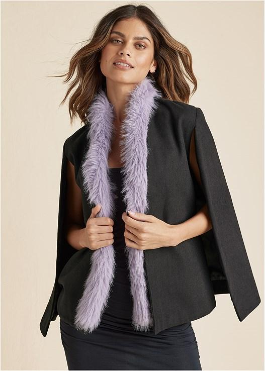 Faux Fur Trim Cape Jacket Product Image