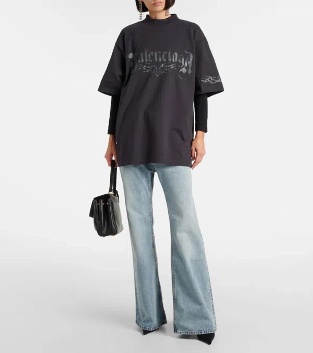 BALENCIAGA Logo Oversized Cotton Jersey T-shirt In Black Product Image