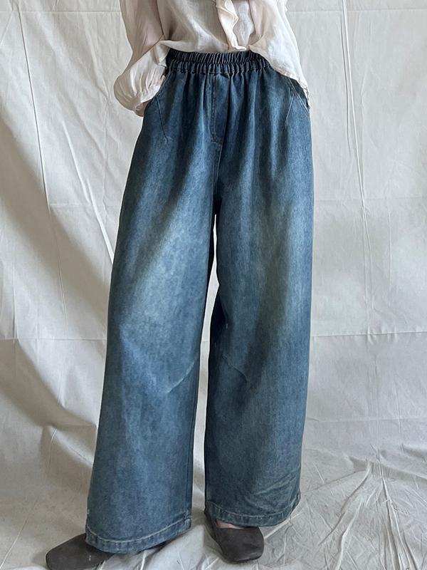 Loose Wide Leg Contrast Color Elasticity Pockets Jean Pants Bottoms Product Image