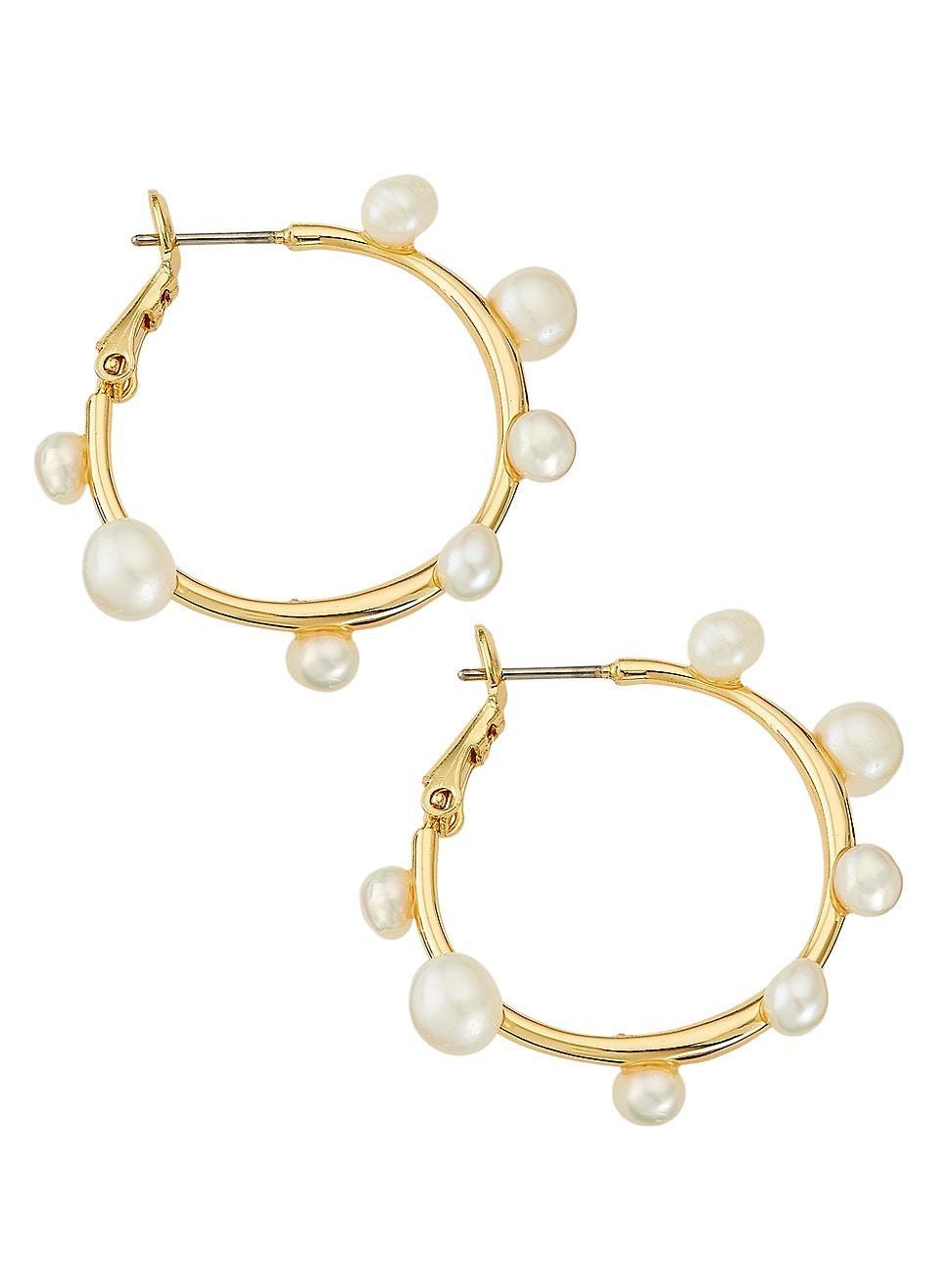 Womens Mini Island 14K-Gold-Plated & Freshwater Pearl Hoop Earrings Product Image