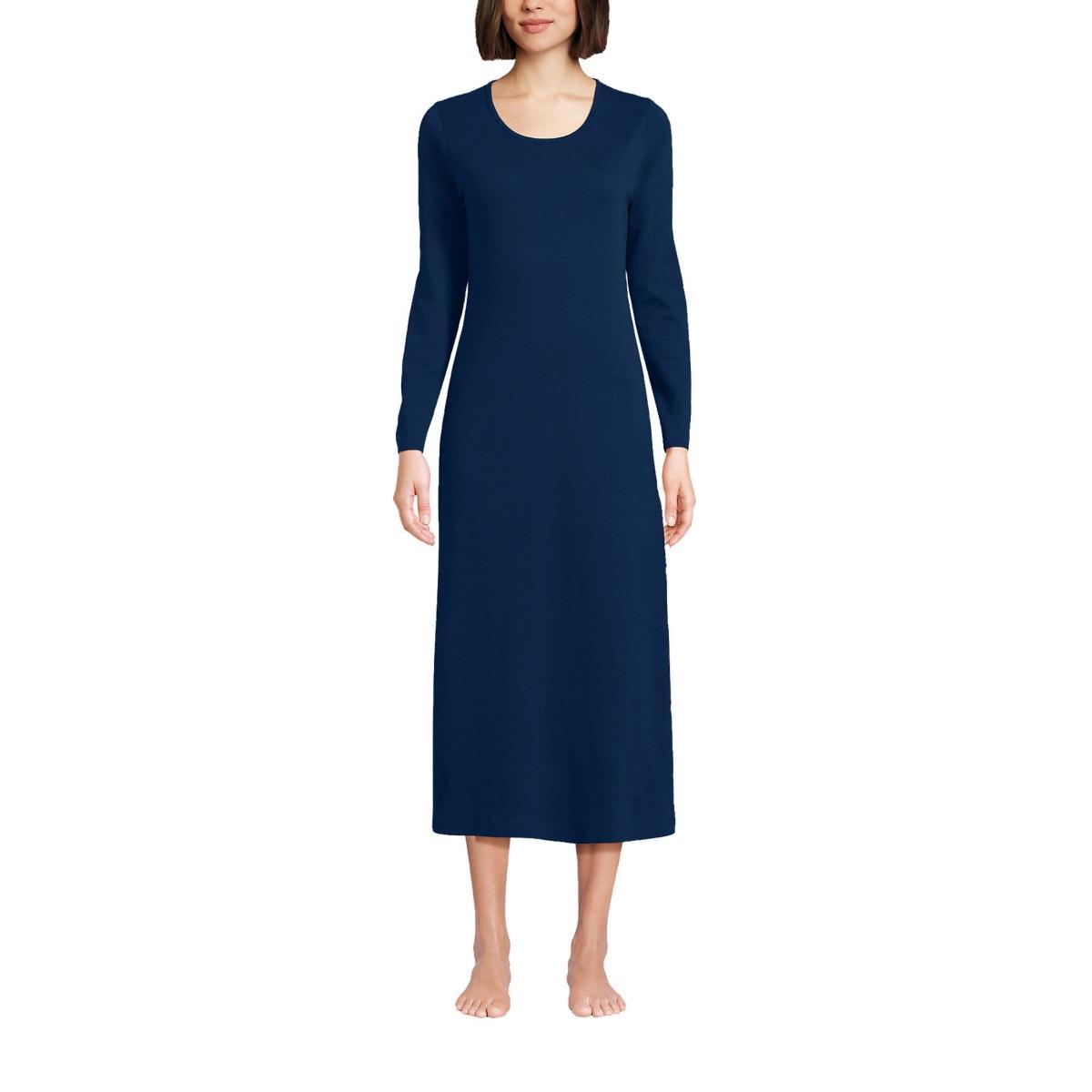 Lands End Womens Cotton Long Sleeve Midcalf Nightgown Product Image