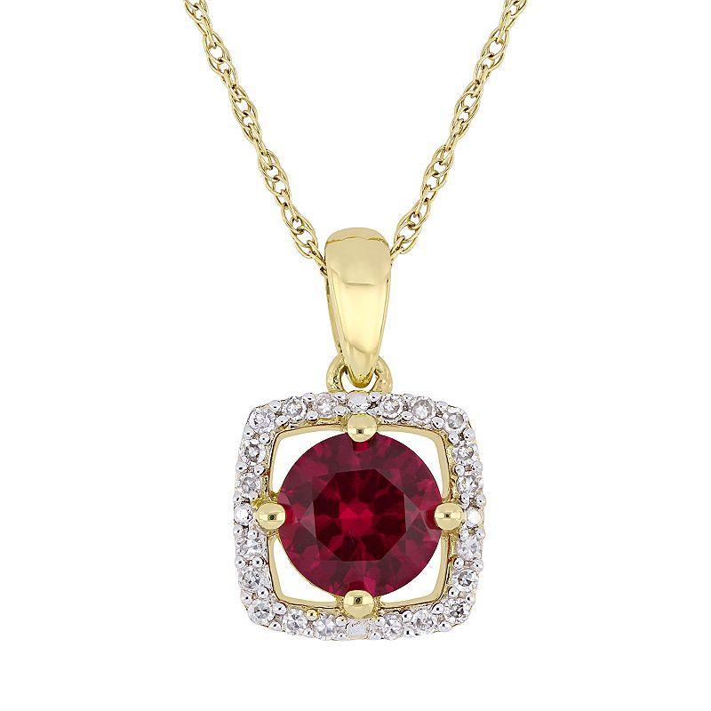 Stella Grace 10K Gold Gemstone & 1/10 ct. T.W. Diamond Frame Pendant Necklace, Womens Lab Created Red Product Image