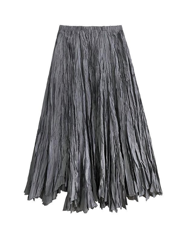 A-Line Irregular Clipping High-Waisted Pleated Solid Color Skirts Product Image