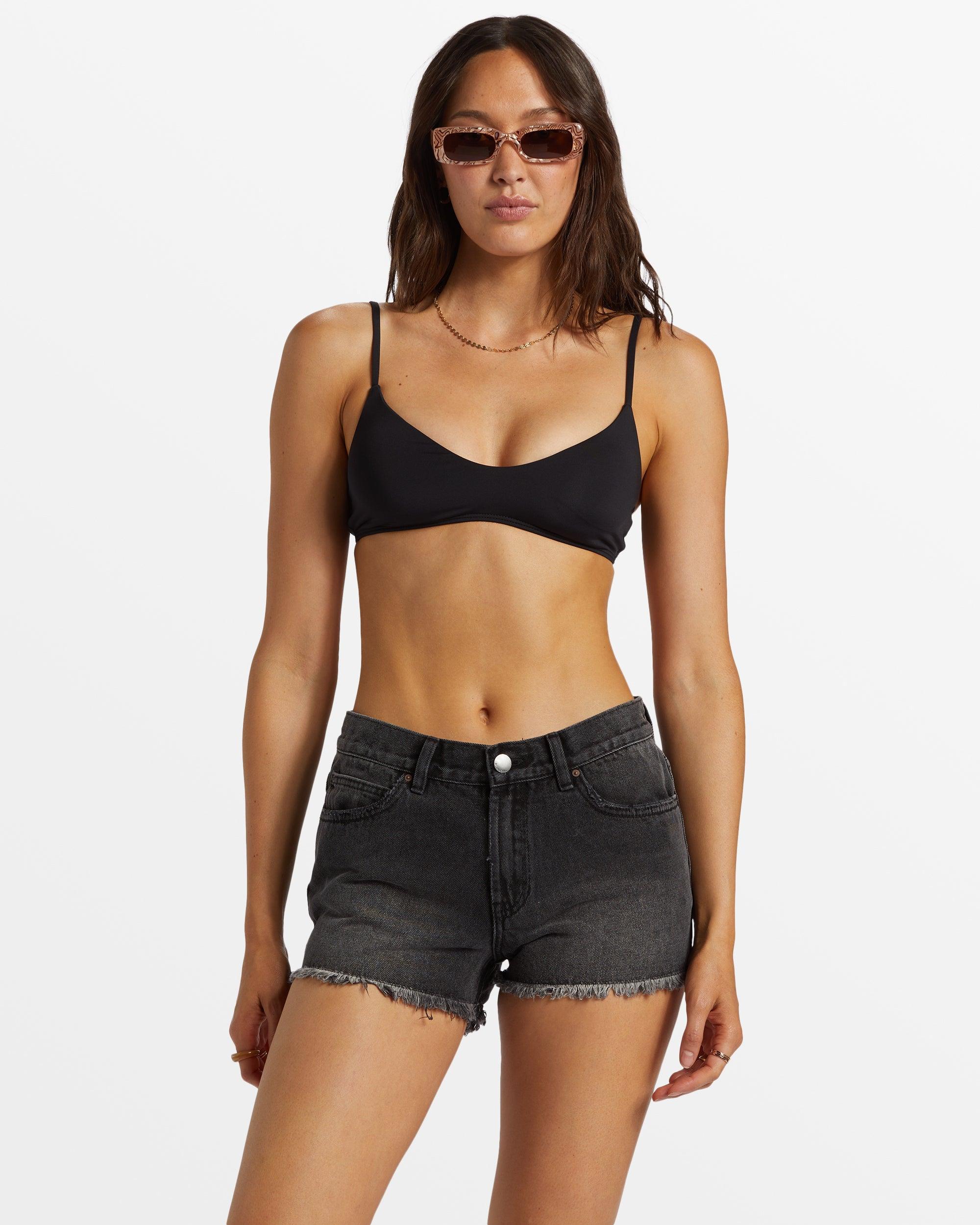 Drift Away Frayed Denim Shorts - Black Rinse Female Product Image