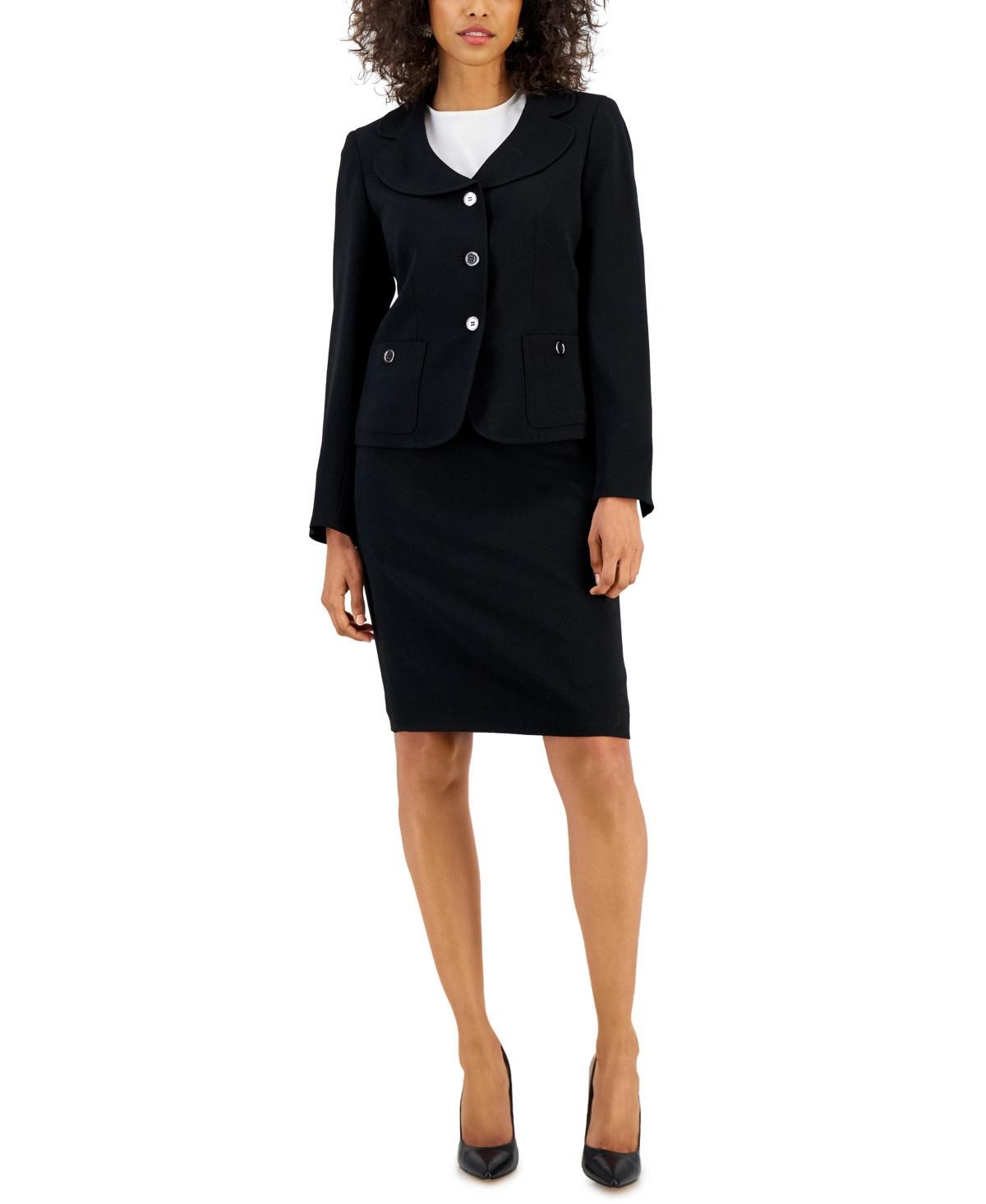 Nipon Boutique Textured Crepe Notch Lapel Patch Pocket Button Front Jacket Skirt Set Product Image