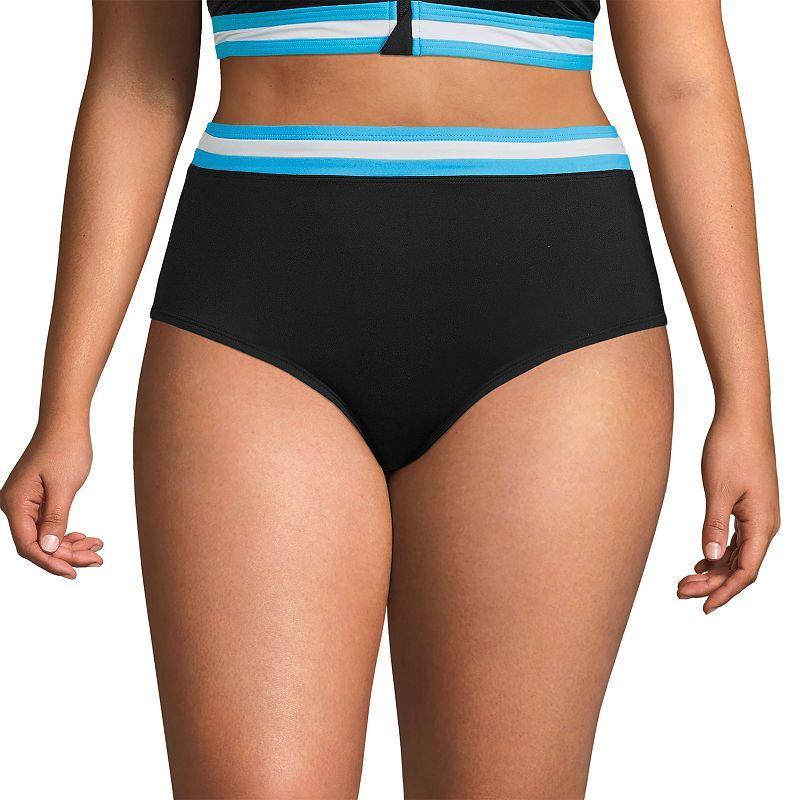 Plus Size Lands End Chlorine Resistant Pocket High-Waisted Bikini Swim Bottoms, Womens Black Product Image