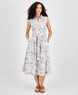 Tommy Hilfiger Sleeveless Floral Dress (Bright White Multi) Women's Dress Product Image