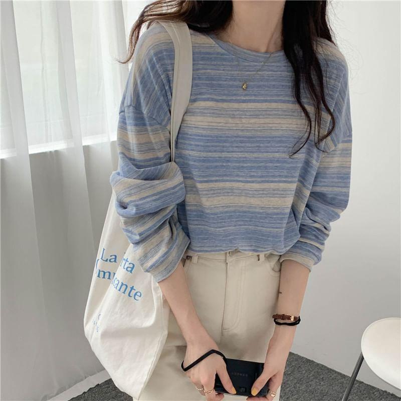 Long-Sleeve Crewneck Striped T-Shirt Product Image